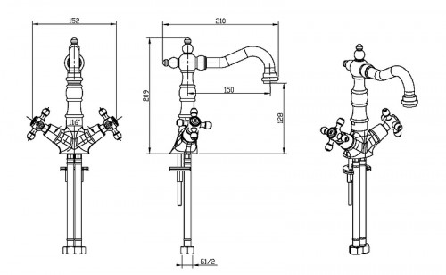 Смеситель для раковины Boheme Royal Cristal 312-Royal/CRSTBlack Бронза латунь