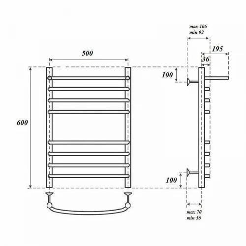 Электрический полотенцесушитель Point Альфа PN05156SPE П7 500x600 с полкой левый/правый Хром