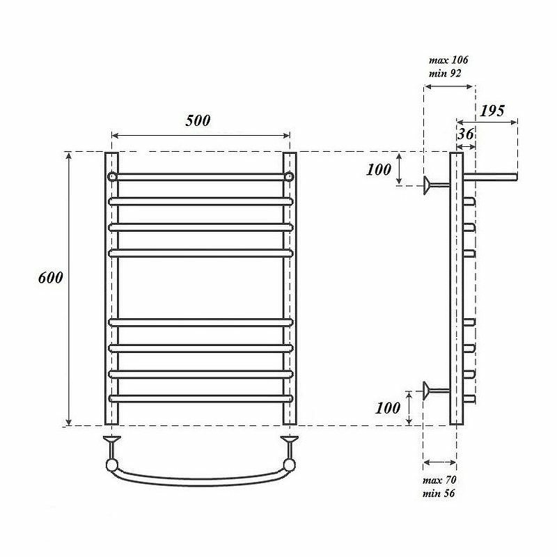 Электрический полотенцесушитель Point Альфа PN05156SPE П7 500x600 с полкой левый/правый Хром