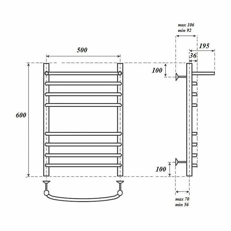 Электрический полотенцесушитель Point Альфа PN05156SPE П7 500x600 с полкой левый/правый Хром