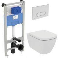 Комплект унитаза с инсталляцией Ideal Standard i.Life B IP001401 с сиденьем Микролифт и клавишей смыва Хром фарфор подвесной