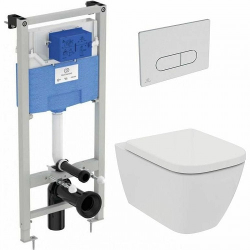 Комплект унитаза с инсталляцией Ideal Standard i.Life B IP001401 с сиденьем Микролифт и клавишей смыва Хром фарфор подвесной