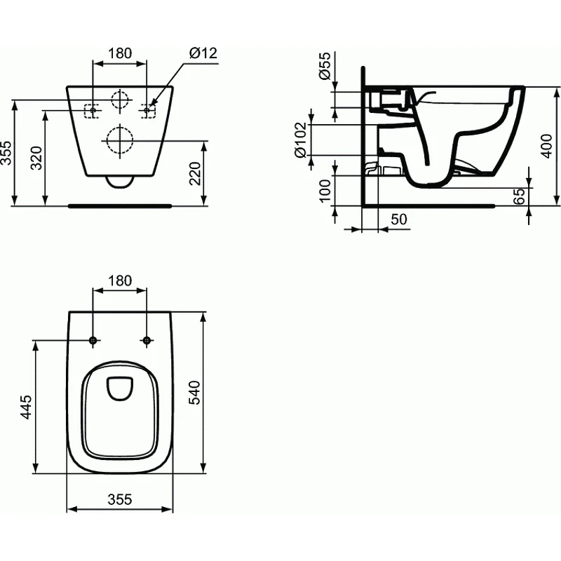 Комплект унитаза с инсталляцией Ideal Standard i.Life B IP001401 с сиденьем Микролифт и клавишей смыва Хром фарфор подвесной