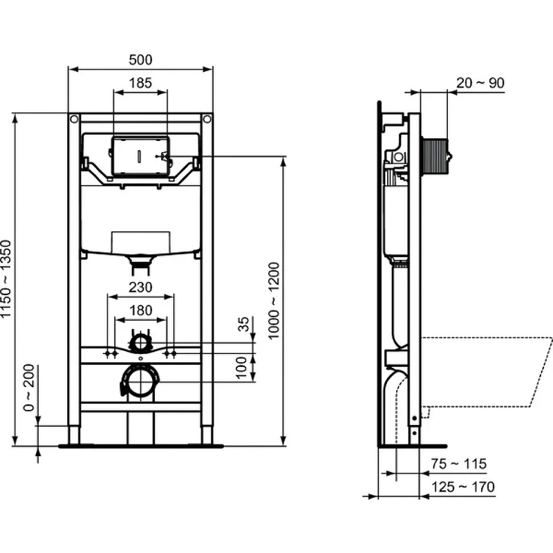 Комплект унитаза с инсталляцией Ideal Standard i.Life B IP001401 с сиденьем Микролифт и клавишей смыва Хром фарфор подвесной