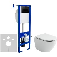 Комплект унитаза Ceramicanova Uno Rimless CN11001 с инсталляцией Berges Atom 410 040332 с сиденьем Микролифт и Черной матовой клавишей смыва фарфор подвесной