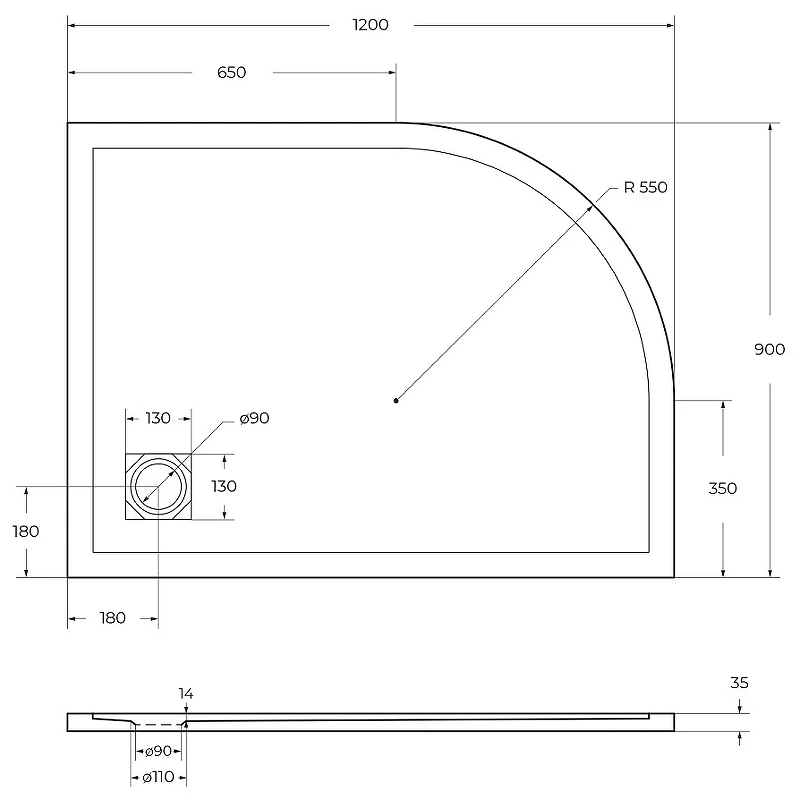 Душевой поддон из искусственного камня BelBagno Uno 120x90 R TRAY-MR-UNO-RH-120/90-550-35-W-R Белый
