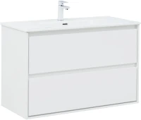 Тумба с раковиной Aquanet Милан 100 340155 подвесная цвет Белый глянец