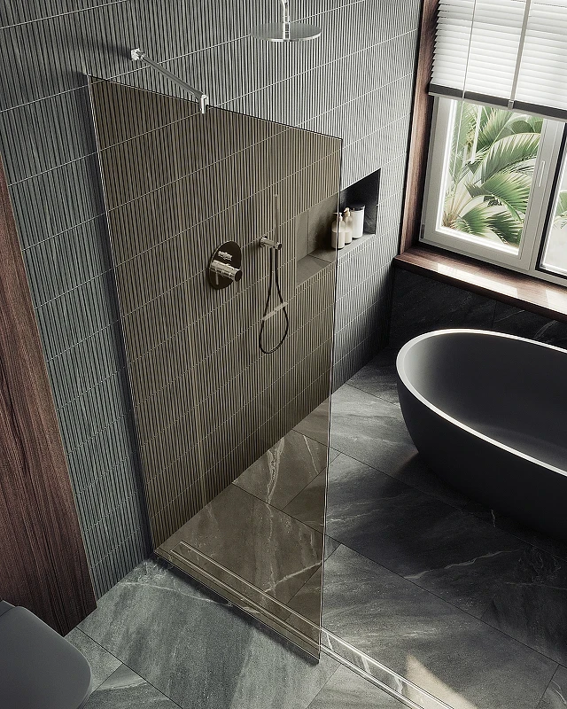 Душевая перегородка Maybah Glass MGD-702-5у 690x1950 в узком профиле Хром матовый стекло бронзовое