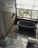 Душевая перегородка Maybah Glass MGD-702-5у 690x1950 в узком профиле Хром матовый стекло бронзовое
