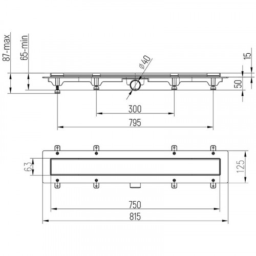 Душевой лоток Paini Line 750 CH750LN с решеткой Хром глянец