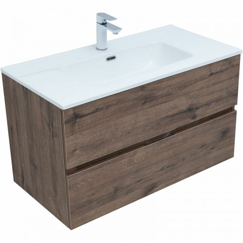 Тумба под раковину Aquanet Алвита New 90 334187 подвесная Дуб веллингтон табак МДФ / ЛДСП