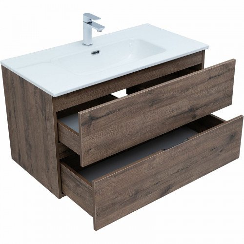 Тумба под раковину Aquanet Алвита New 90 334187 подвесная Дуб веллингтон табак МДФ / ЛДСП