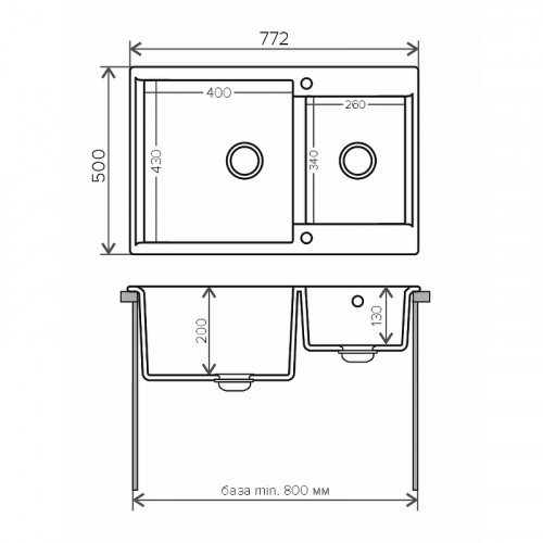Кухонная мойка Polygran Brig-772 №16 621480 Черная искусственный камень (литьевой мрамор) встраиваемый