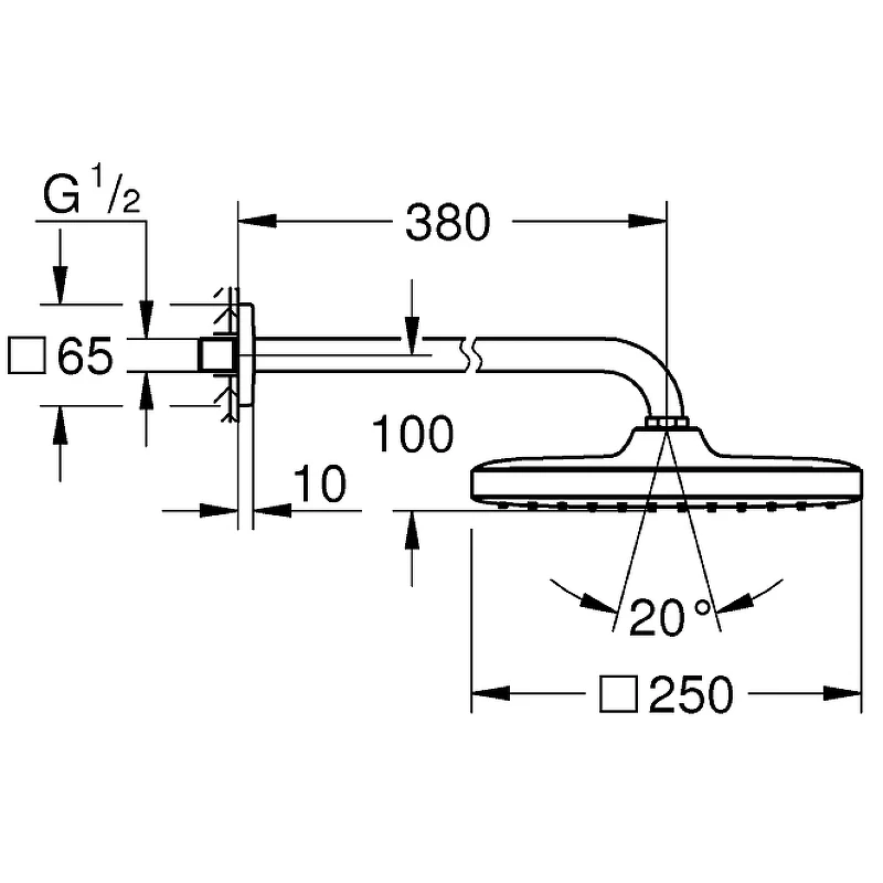 Верхний душ Grohe Tempesta 250 Cube 26682000 Хром латунь на стену