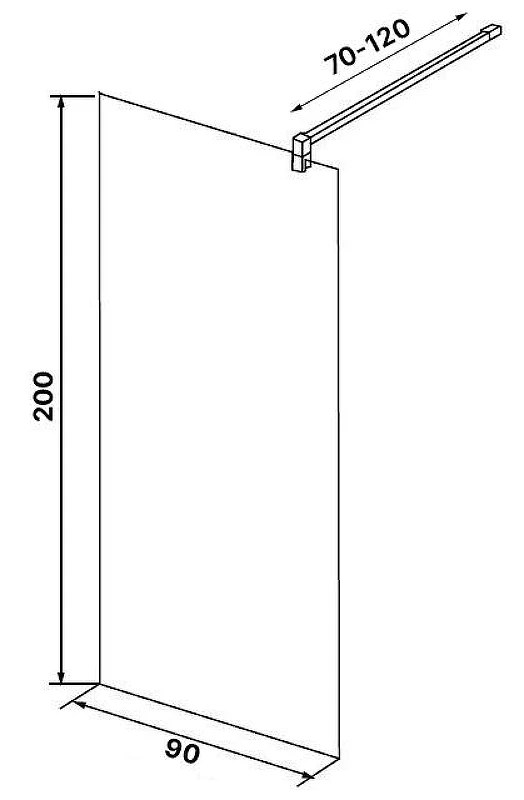 Душевая перегородка Loranto Walk-In 90 CS-W02B-90 профиль Черный матовый стекло прозрачное, лофт клетка