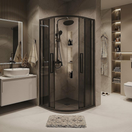 Душевой уголок Grossman Cosmo 90х90 301.K33.02.9090.21.10 профиль Черный матовый стекло тонированное