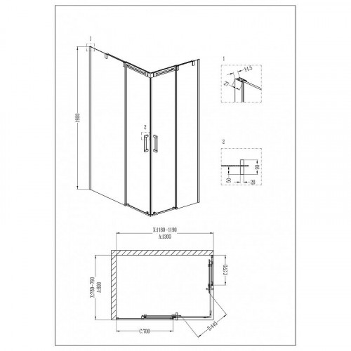 Душевой уголок Grossman Galaxy 120x80 L GR-3120L профиль Хром стекло прозрачное