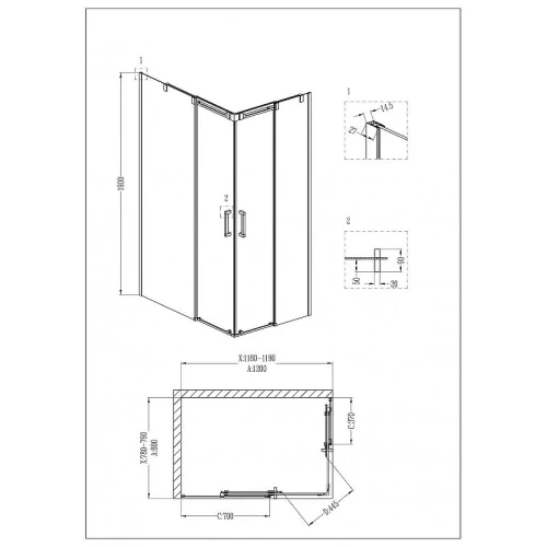 Душевой уголок Grossman Galaxy 120x80 L GR-3120L профиль Хром стекло прозрачное