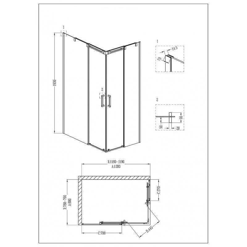 Душевой уголок Grossman Galaxy 120x80 L GR-3120L профиль Хром стекло прозрачное