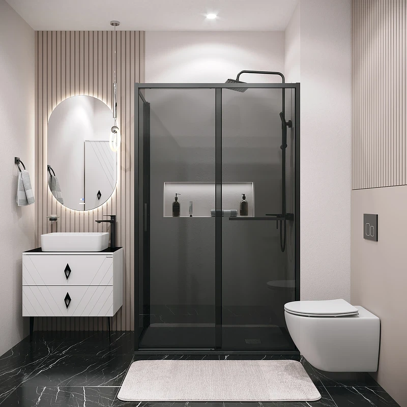 Душевой уголок Grossman Style 130х70 120.K33.05.1370.21.10 профиль Черный матовый стекло тонированное