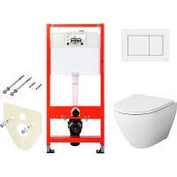 Комплект унитаза AM.PM Spirit FlashClean C701700WH+C707857WH с инсталляцией Tece Base 9400413 с сиденьем Микролифт и Белой клавишей смыва фарфор подвесной