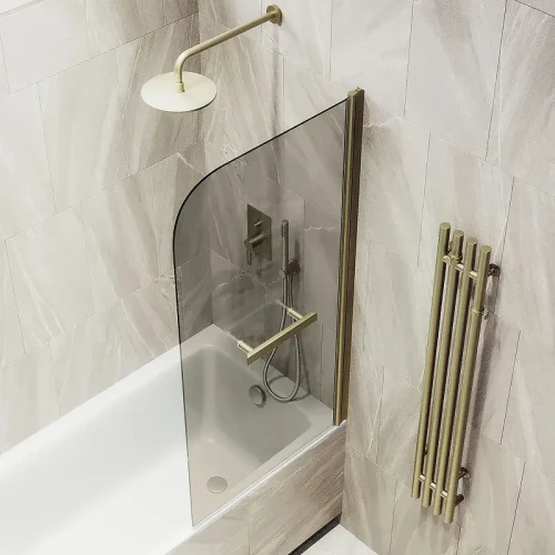 Шторка для ванны Maybah Glass MGV-777-2 600х1400 поворотная на монопетле с полотенцедержателем Бронза стекло бронзовое