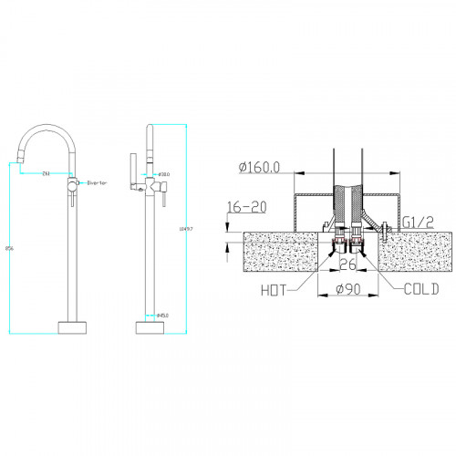 Смеситель для ванны Boheme Uno 469-WCR Белый Хром латунь на пол