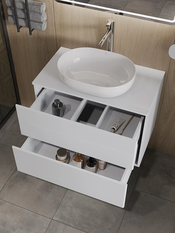 Тумба с раковиной Orange Otto 75 Ot-75TuMDF+B05-480W подвесная цвет Белый глянец