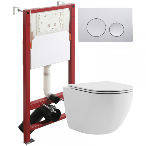 Комплект унитаза с инсталляцией Agger ATI03100+APB100 с сиденьем Микролифт и клавишей смыва Хром глянцевый фарфор подвесной