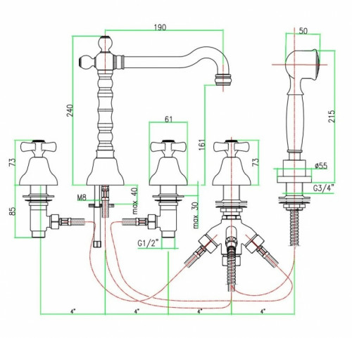 Смеситель на борт ванны Webert Armony AM730402065 Бронза