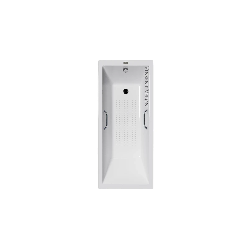 Чугунная ванна Vinsent Veron Square 170x75 VSQ1707545H/VH0012CH-AS цвет Белый с квадратными хромированнами ручками и антискользящим покрытием