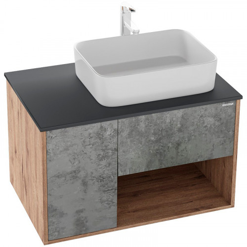 Тумба под раковину Grossman Бруно 80 108008 подвесная Веллингтон Бетон МДФ / ЛДСП