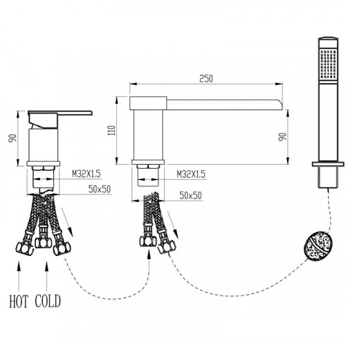 Смеситель на борт ванны Grocenberg GB6008-2CR Хром