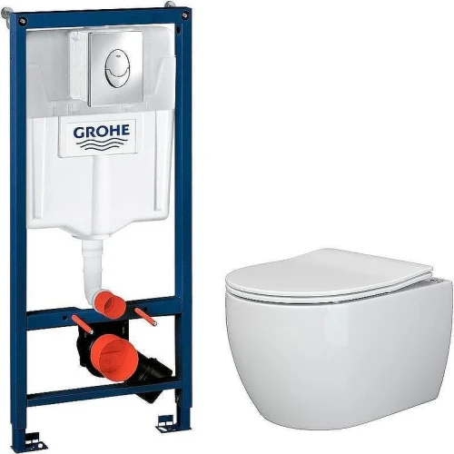 Унитаз с инсталляцией Ceramicanova Play CN3001 + Grohe Rapid SL 38721001 с сиденьем Микролифт и клавишей смыва Хром