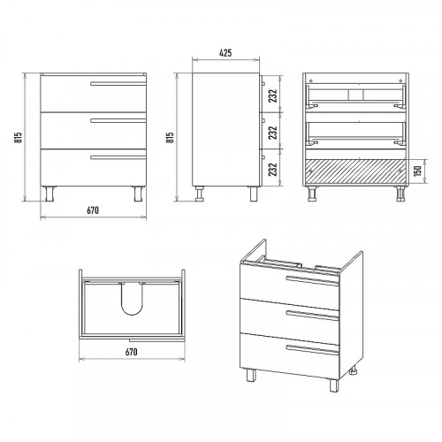 Тумба с раковиной Misty Ненси 70 УТ000015706 Серая матовая