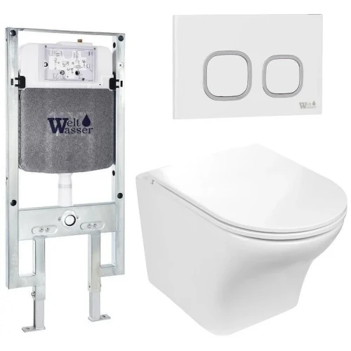 Комплект унитаза с инсталляцией WeltWasser AMBERG 497 ST + ODENBACH 004 GL-WT + AMBERG RD-WT 10000006742 цвет Белый глянцевый с сиденьем Микролифт и клавишей смыва цвет Белый