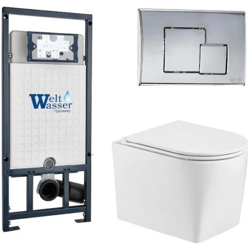 Комплект унитаза с инсталляцией WeltWasser MARBERG 507 + NESENBACH 004 GL-WT + MAR 507 SE-CR 10000008943 цвет Белый глянцевый с сиденьем Микролифт и клавишей смыва цвет Хром