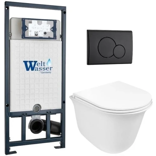Комплект унитаза с инсталляцией WeltWasser MARBERG 507 + TELBACH 004 GL-WT + MAR 507 RD MT-BL 10000011131 цвет Белый глянцевый с сиденьем Микролифт и клавишей смыва цвет Черный матовый
