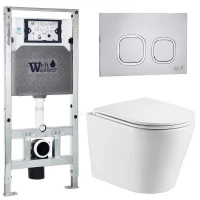 Комплект унитаза с инсталляцией WeltWasser AMBERG 506 ST + SALZBACH 043 GL-WT + AMBERG RD-MT CR 10000011506 цвет Белый глянцевый с сиденьем Микролифт и клавишей смыва цвет Хром матовый
