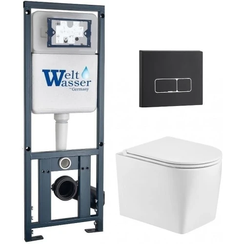 Комплект унитаза с инсталляцией WeltWasser MARBERG 410 + NESENBACH 004 GL-WT + MAR 410 SE MT-BL 10000011722 цвет Белый глянцевый с сиденьем Микролифт и клавишей смыва цвет Черный матовый