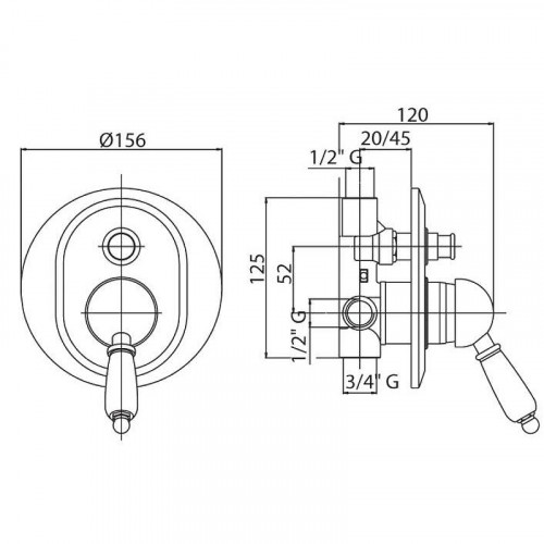 Смеситель для душа Cezares Elite ELITE-VDIM-03/24-Bi Золото 24 карат латунь встраиваемый