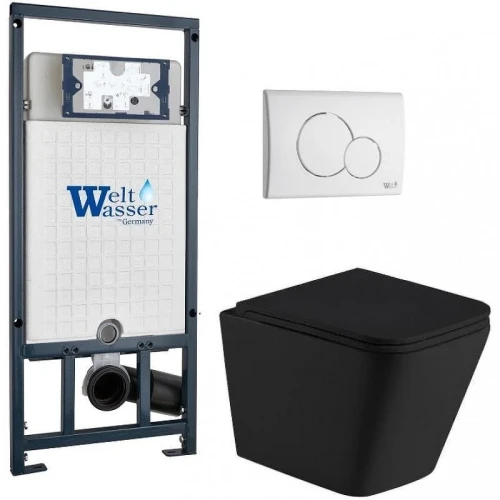 Комплект унитаза с инсталляцией WeltWasser MARBERG 507 + GELBACH 043 MT-BL + MAR 507 RD GL-WT 10000012003 цвет Белый глянцевый с сиденьем Микролифт и клавишей смыва цвет Белый глянцевый