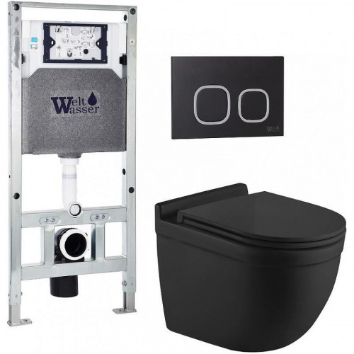 Комплект унитаза с инсталляцией WeltWasser AMBERG 506 ST + HEIMBACH 043 MT-BL + AMBERG RD-BL 10000012241 цвет Черный матовый с сиденьем Микролифт и клавишей смыва цвет Черный