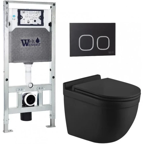 Комплект унитаза с инсталляцией WeltWasser AMBERG 506 ST + HEIMBACH 043 MT-BL + AMBERG RD-BL 10000012241 цвет Черный матовый с сиденьем Микролифт и клавишей смыва цвет Черный