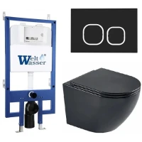 Комплект унитаза с инсталляцией WeltWasser BAMBERG 545 + MERZBACH 043 MT-BL + BAMBERG BL 10000012907 цвет Черный матовый с сиденьем Микролифт и клавишей смыва цвет Черный