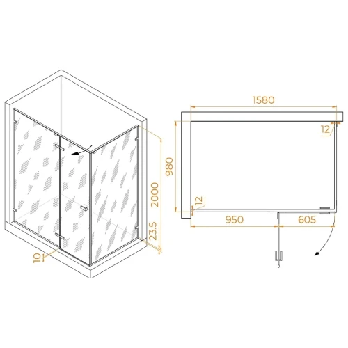 Душевой уголок RGW Stilvoll 160x100 353204060-24 профиль цвет Черный стекло матовое-сатинат