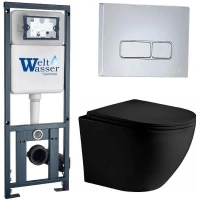 Комплект унитаза с инсталляцией WeltWasser MARBERG 410 + MERZBACH 043 XL MT-BL + MAR 410 SE CR 10000014146 цвет Черный матовый с сиденьем Микролифт и клавишей смыва цвет Хром