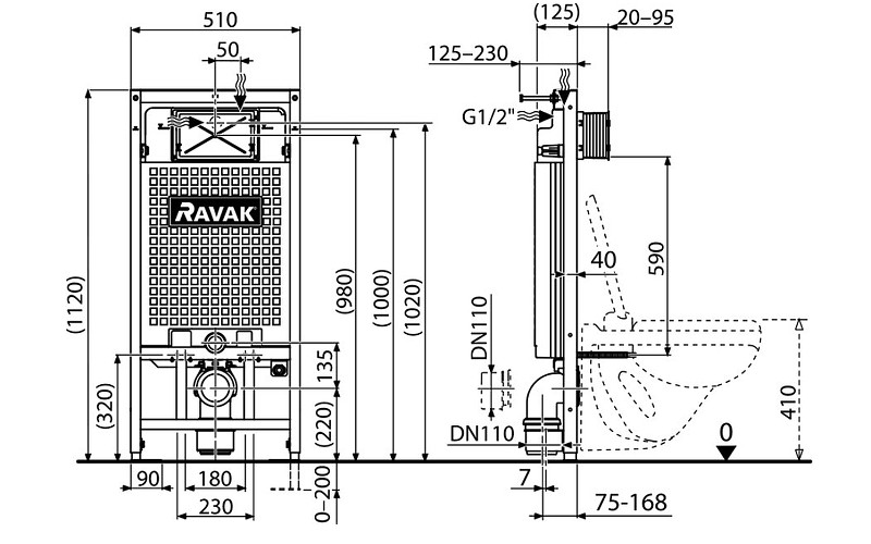 Инсталляция Ravak G II X01703 для унитаза без клавиши смыва пластик