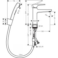Смеситель для раковины Hansgrohe Metropol 32522000 с гигиеническим душем Хром латунь