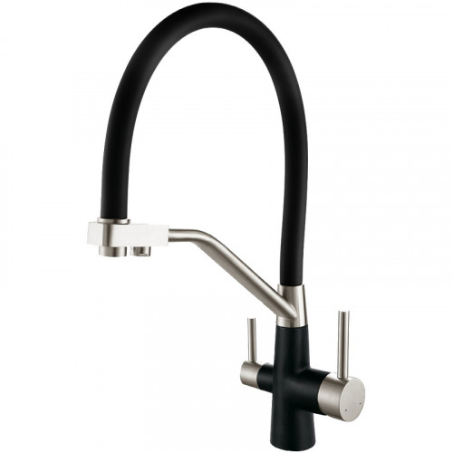 Смеситель для кухни Viko V-5822 Черный матовый Серебро латунь